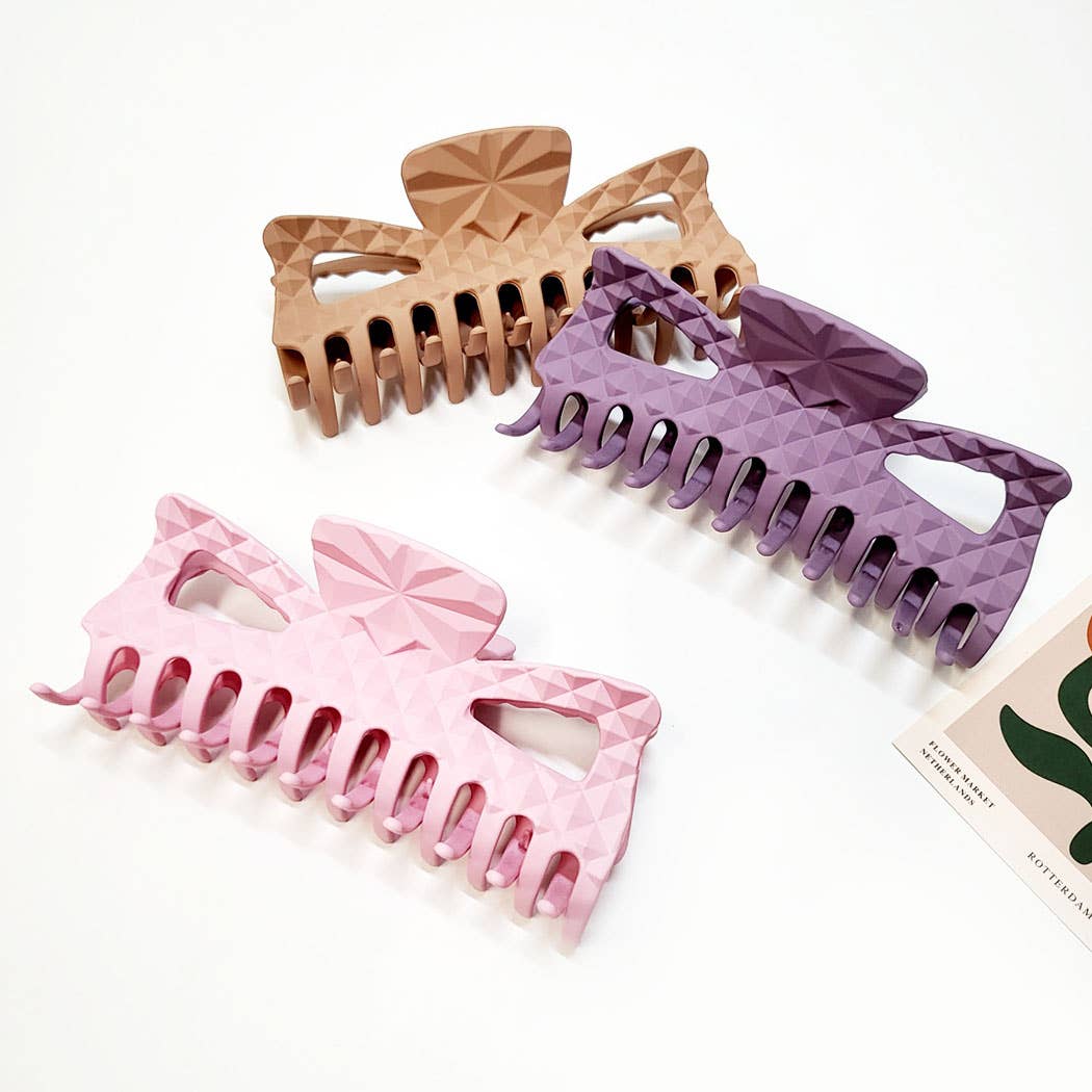 Large Size Embossed Matte Color Hair Claw Clip: Assorted Color / ONE SIZE(12)