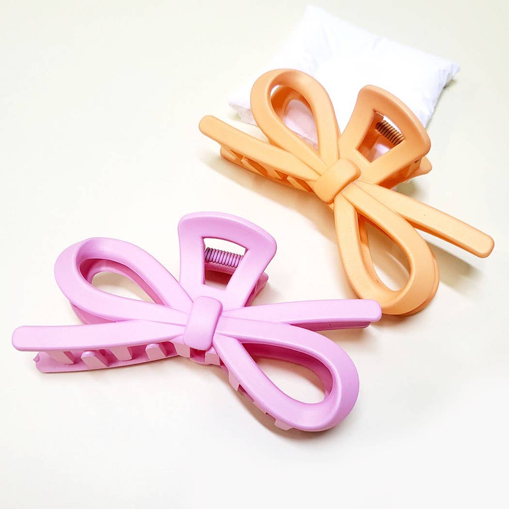 Matte Color Ribbon Shaped Hair Claw Clip: Assorted Color / ONE SIZE(12)