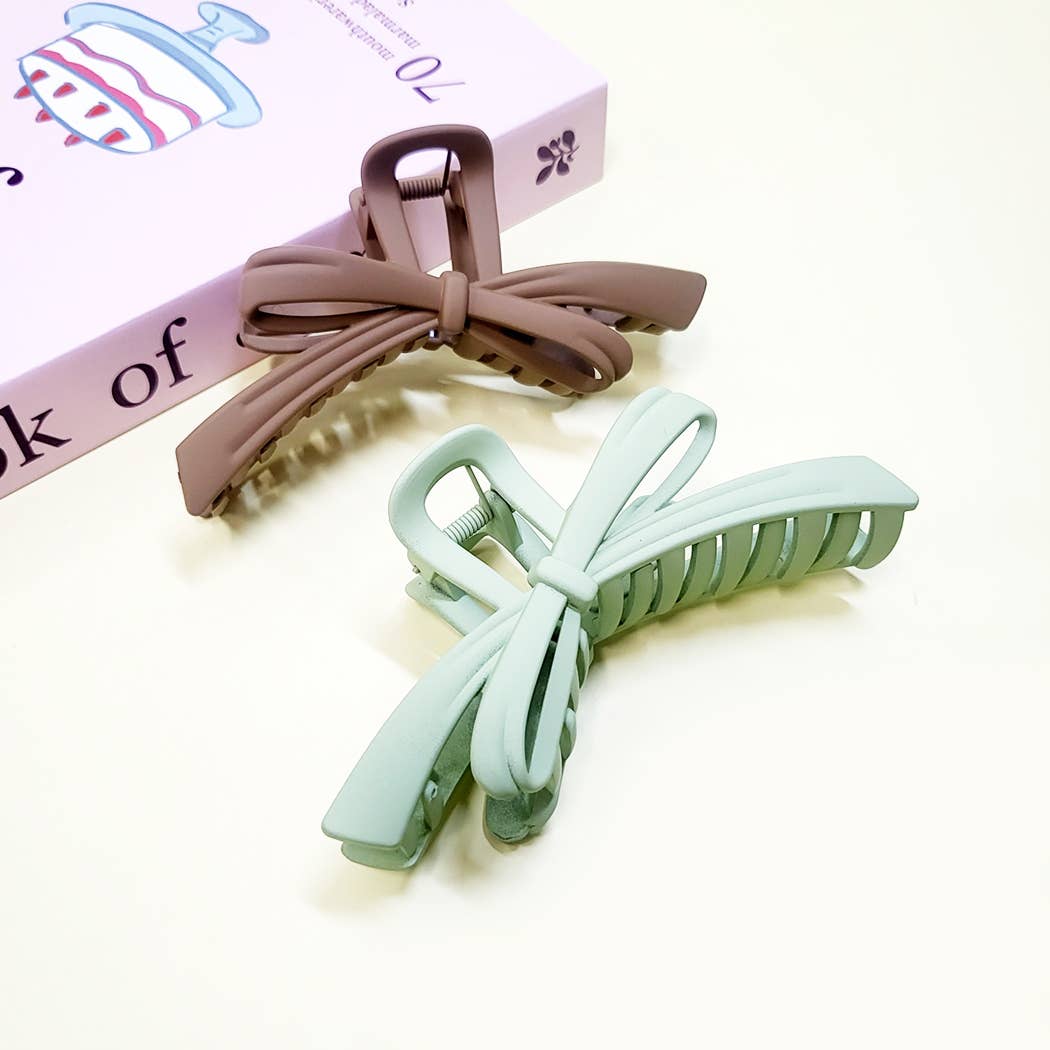 Matte Color Ribbon Shape Hair Claw Clip: Assorted Color / ONE SIZE(12)