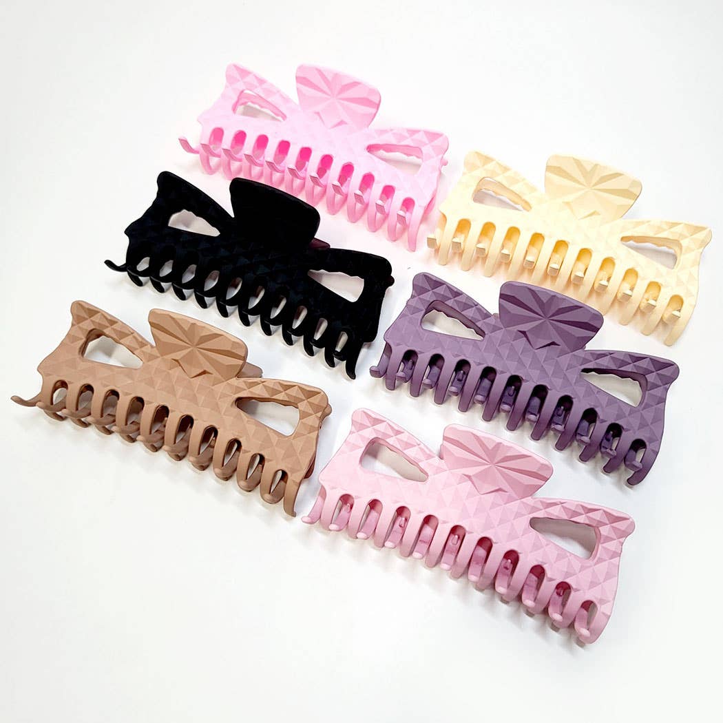 Large Size Embossed Matte Color Hair Claw Clip: Assorted Color / ONE SIZE(12)