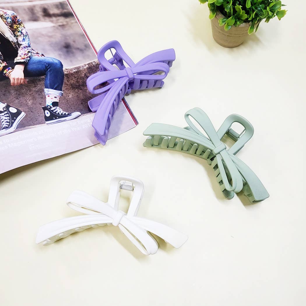 Matte Color Ribbon Shape Hair Claw Clip: Assorted Color / ONE SIZE(12)