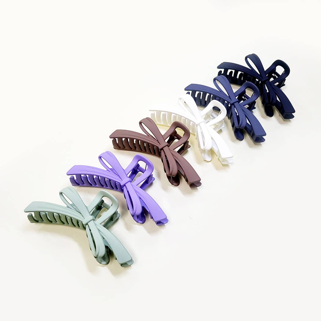 Matte Color Ribbon Shape Hair Claw Clip: Assorted Color / ONE SIZE(12)
