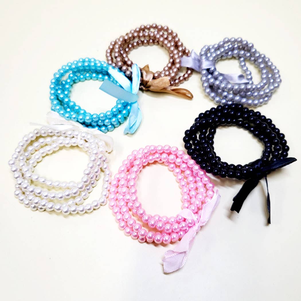 Faux Pearl Layered Stretch Bracelet: Assorted Color / ONE SIZE(12)