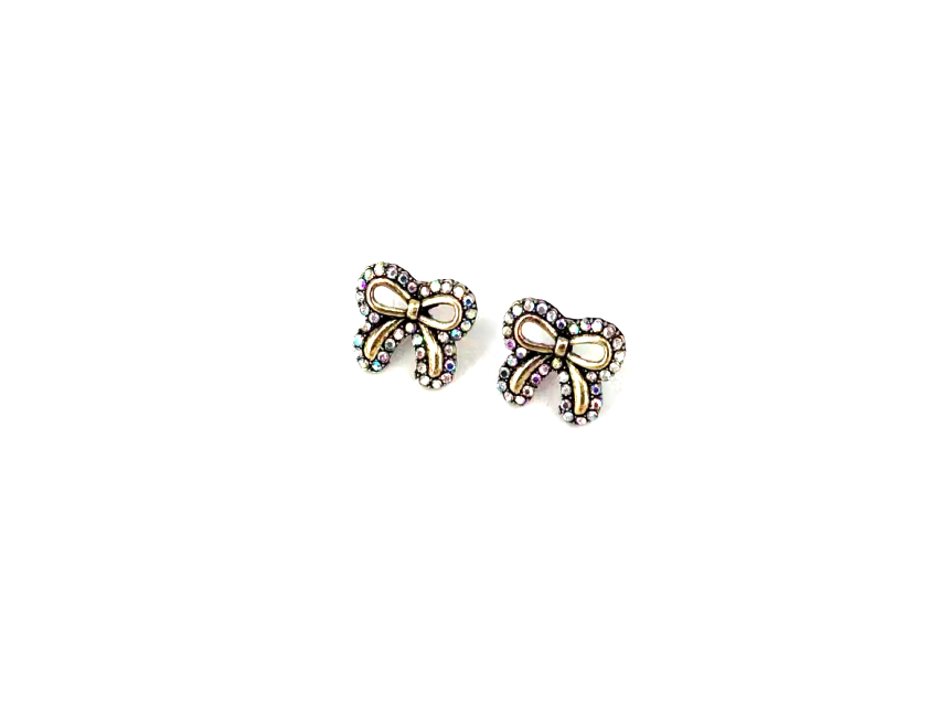 WESTERN CRYSTAL RIBBON EARRINGS: Gold