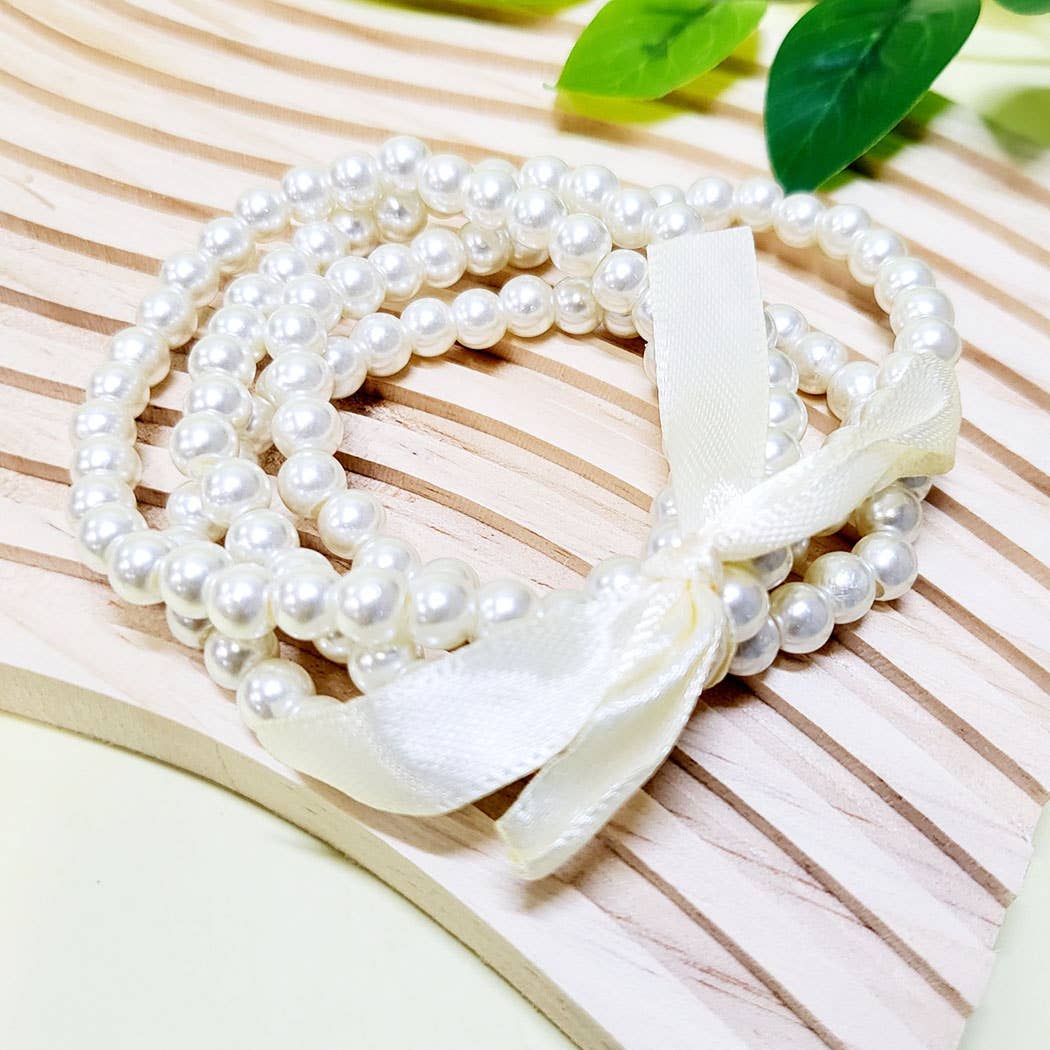 Faux Pearl Layered Stretch Bracelet: Assorted Color / ONE SIZE(12)