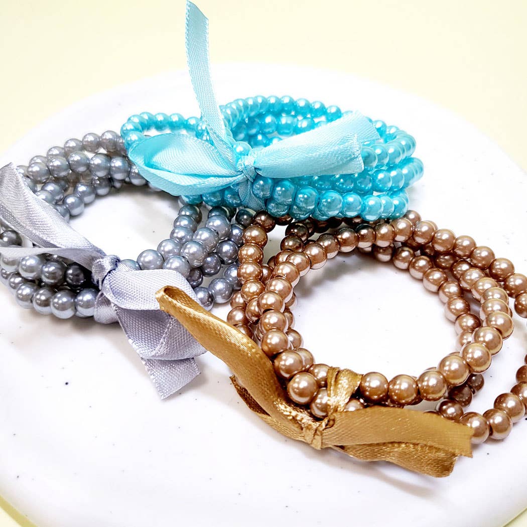 Faux Pearl Layered Stretch Bracelet: Assorted Color / ONE SIZE(12)