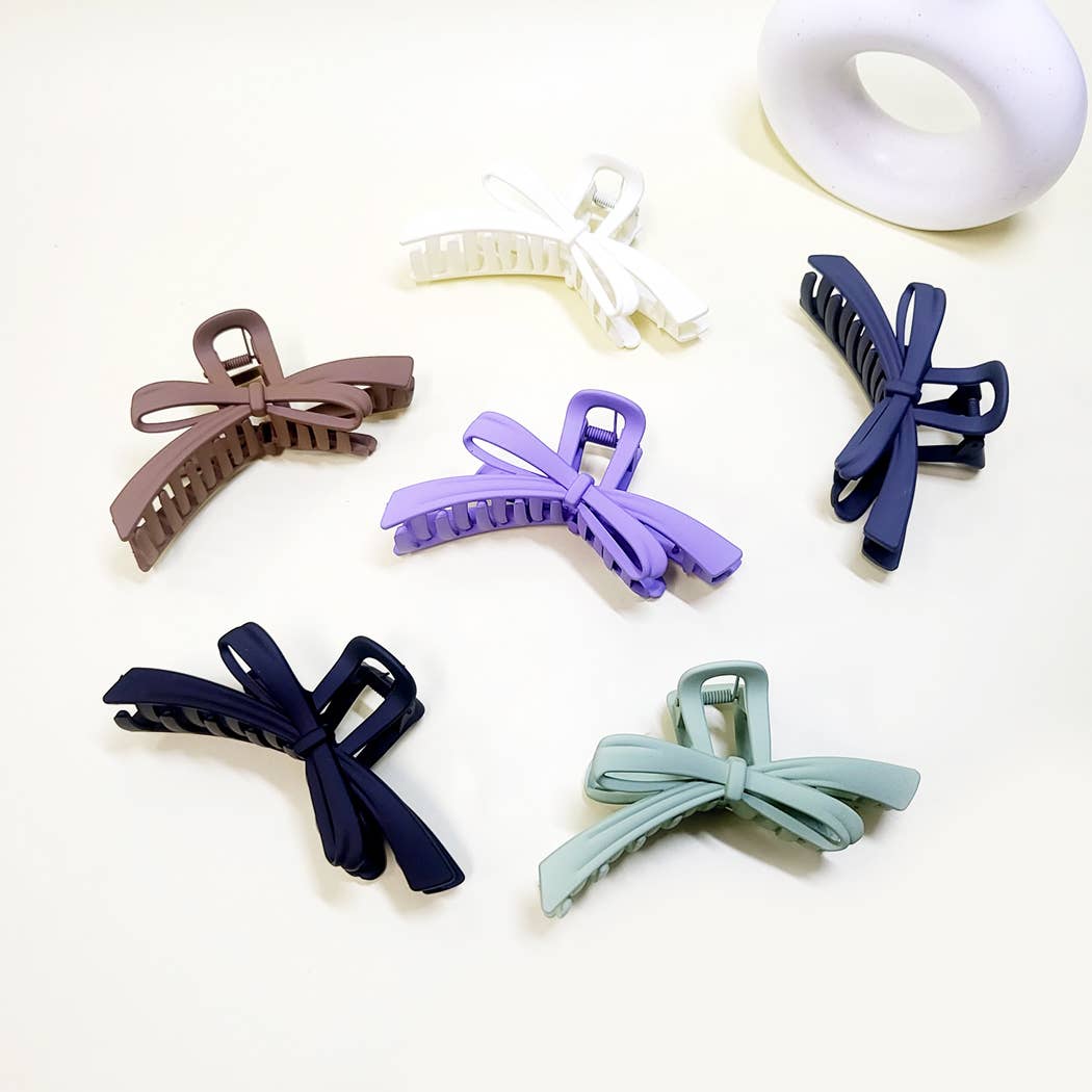 Matte Color Ribbon Shape Hair Claw Clip: Assorted Color / ONE SIZE(12)