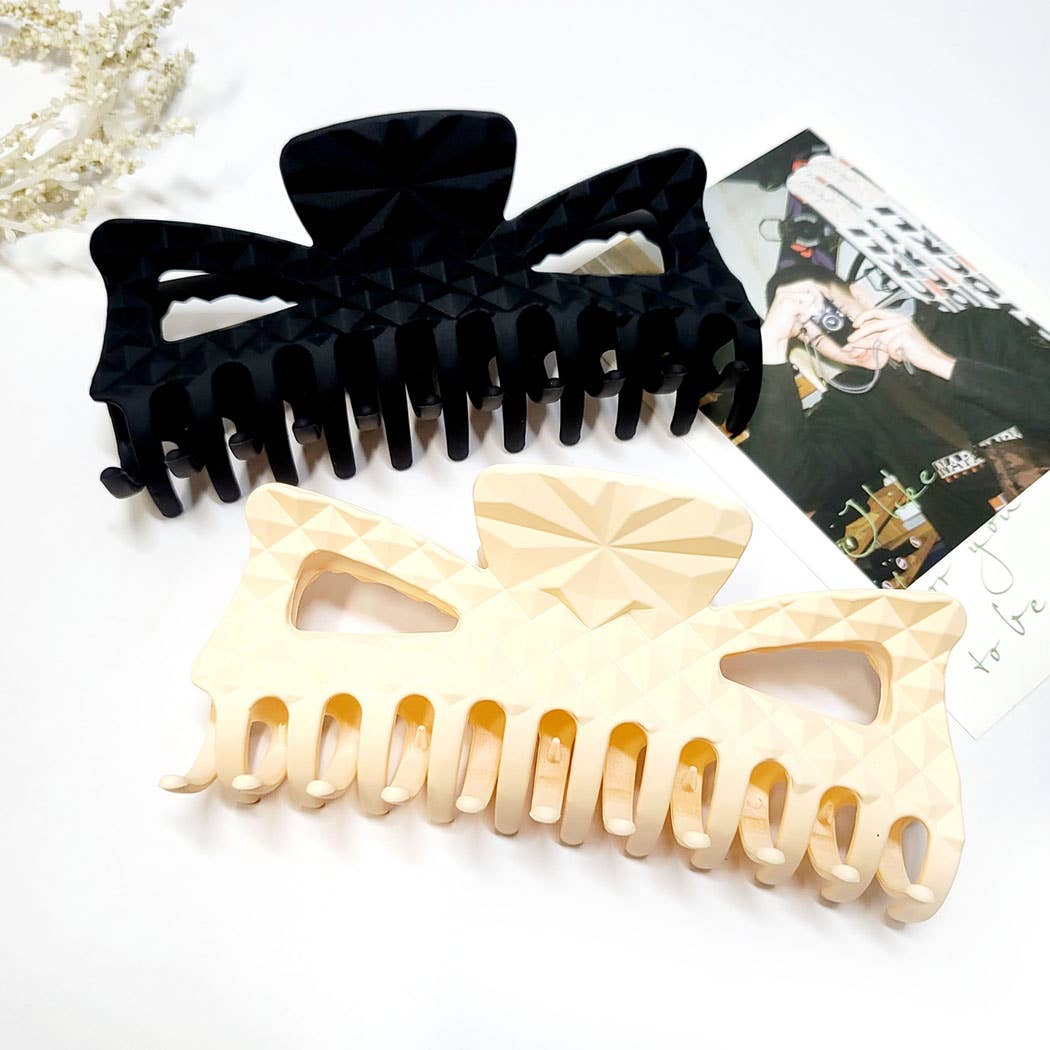 Large Size Embossed Matte Color Hair Claw Clip: Assorted Color / ONE SIZE(12)