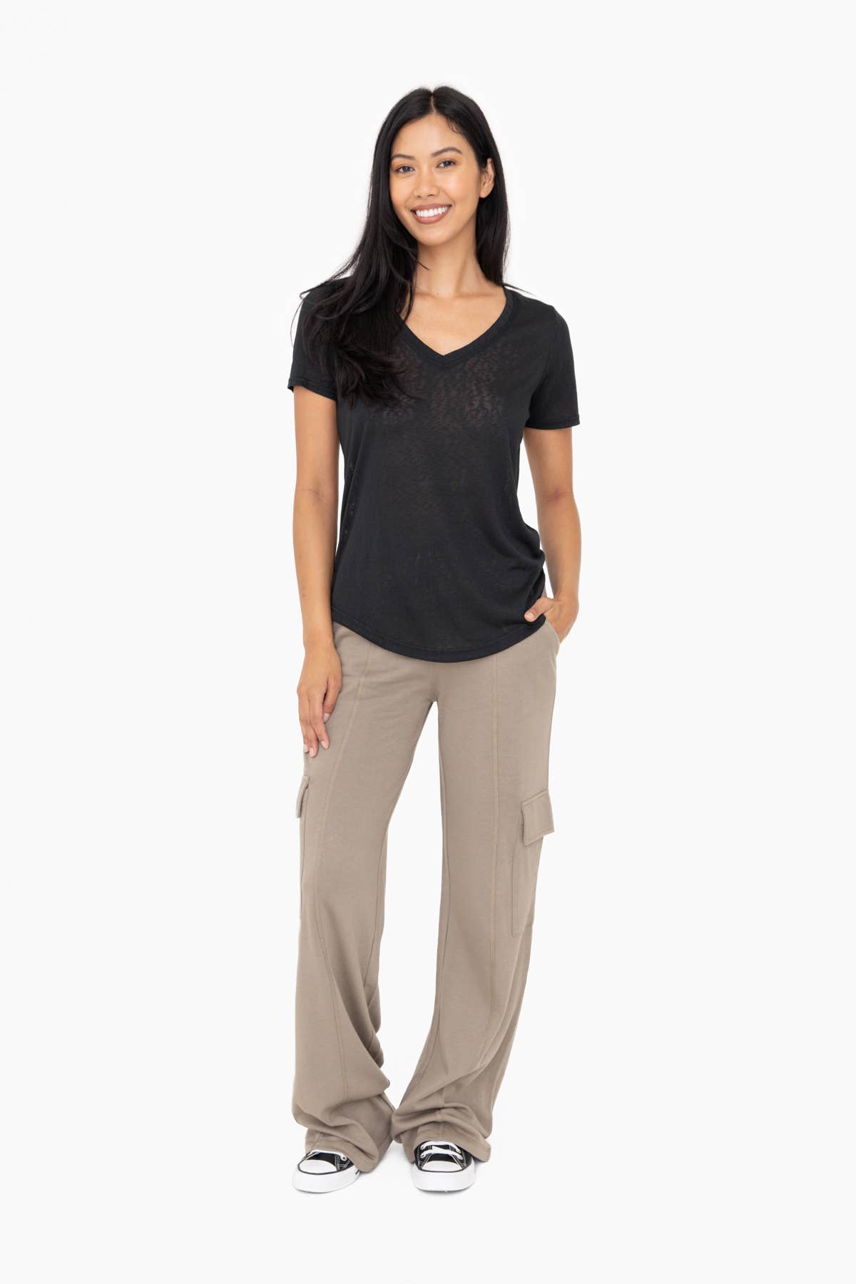 Organic Cotton Blend Cargo Trousers: WARM GREY