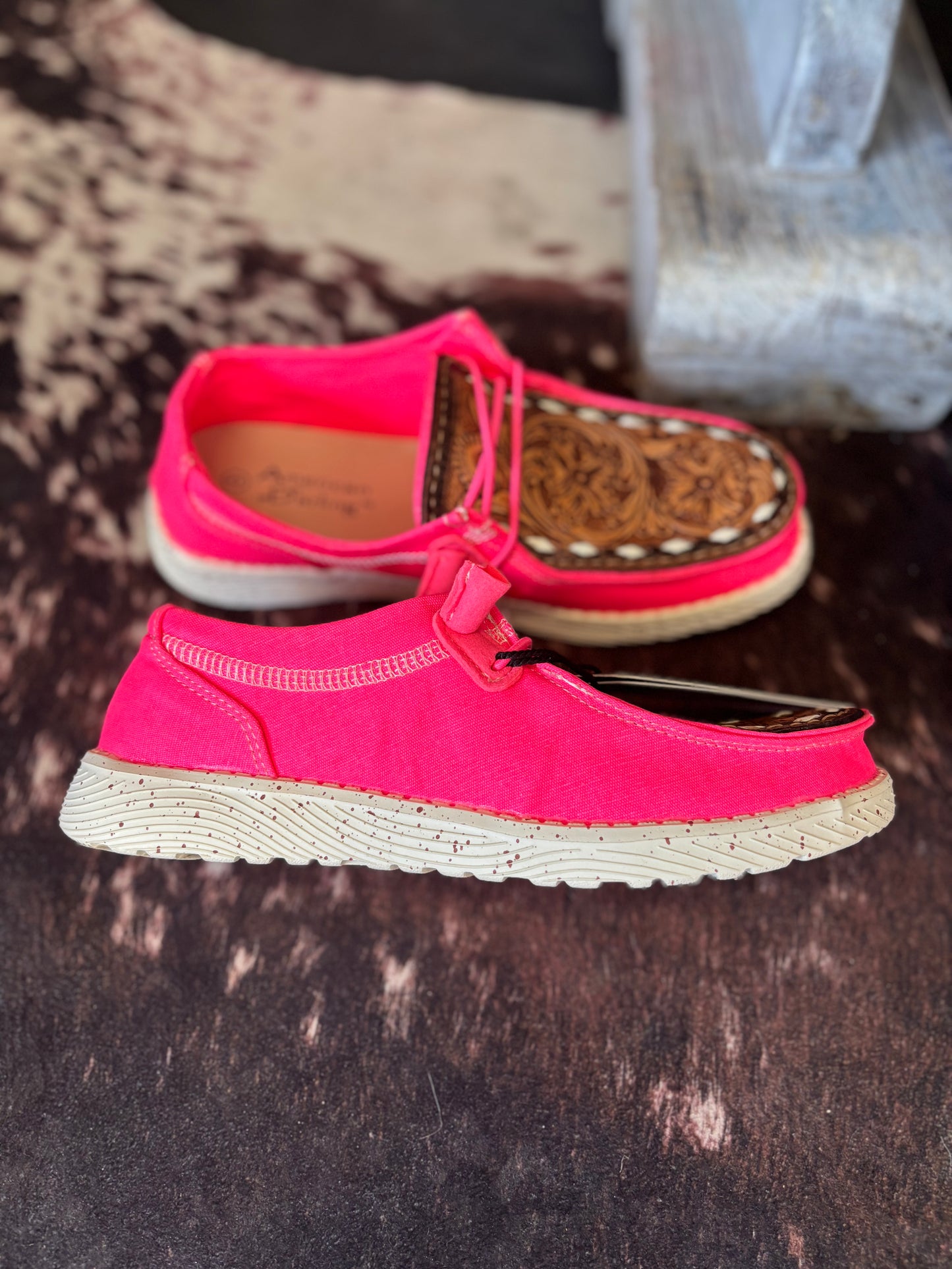 Hot Pink Hand Tooled Shoes