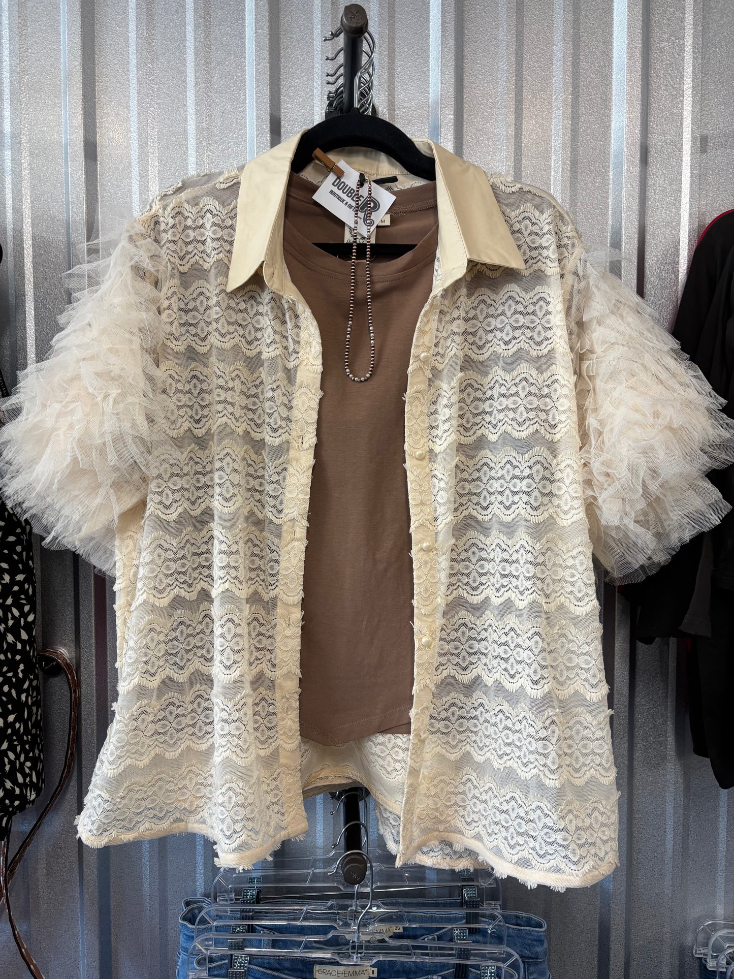Girl Next Door Lace Button Down O/S