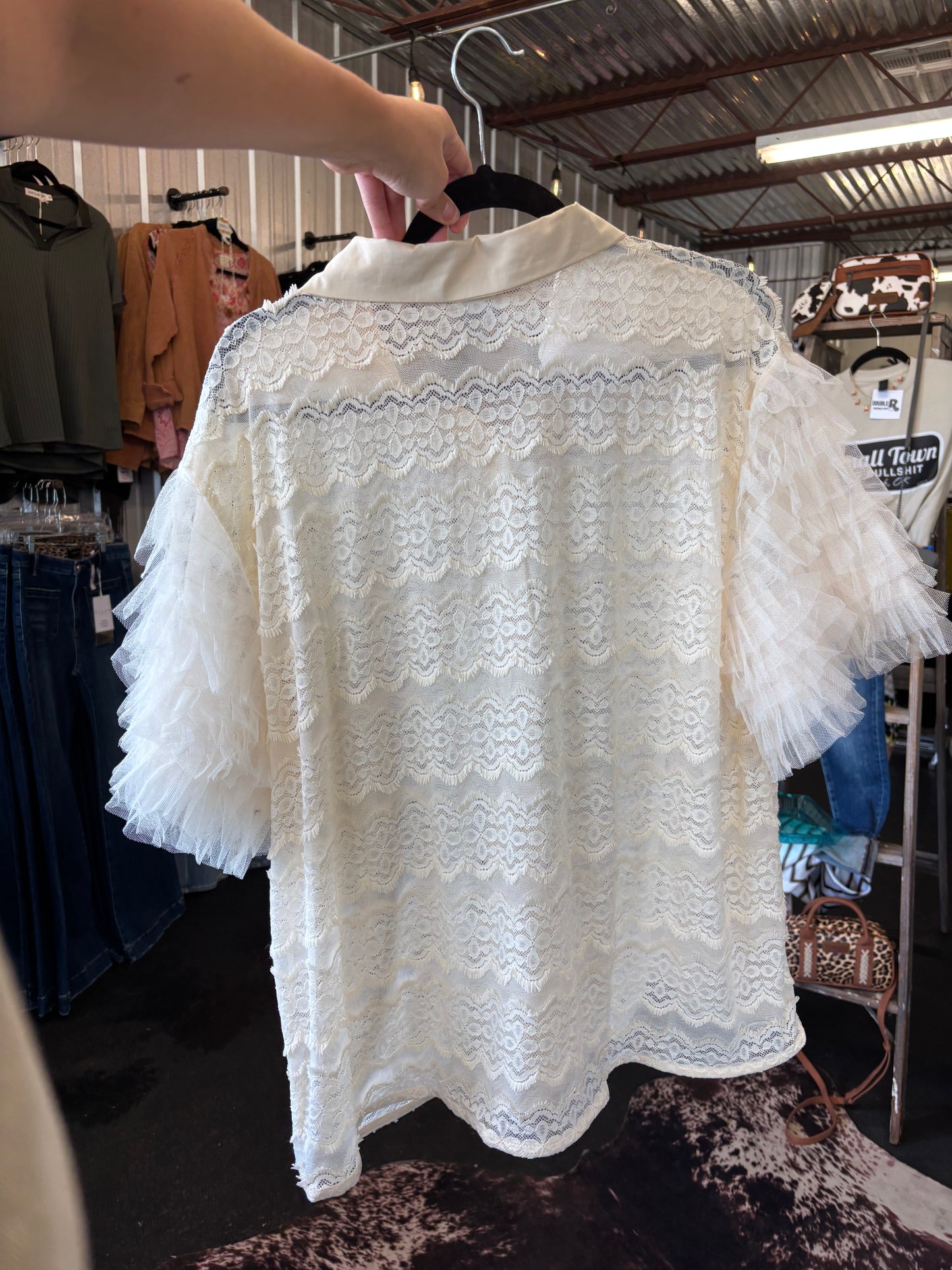 Girl Next Door Lace Button Down O/S