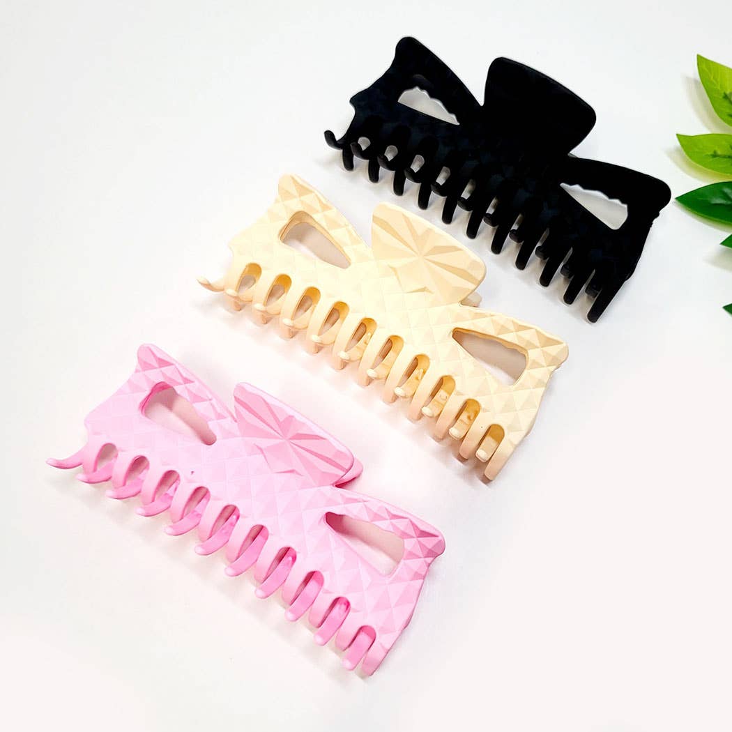 Large Size Embossed Matte Color Hair Claw Clip: Assorted Color / ONE SIZE(12)
