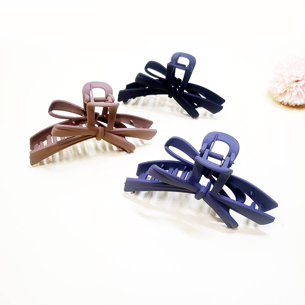 Matte Color Ribbon Shape Hair Claw Clip: Assorted Color / ONE SIZE(12)