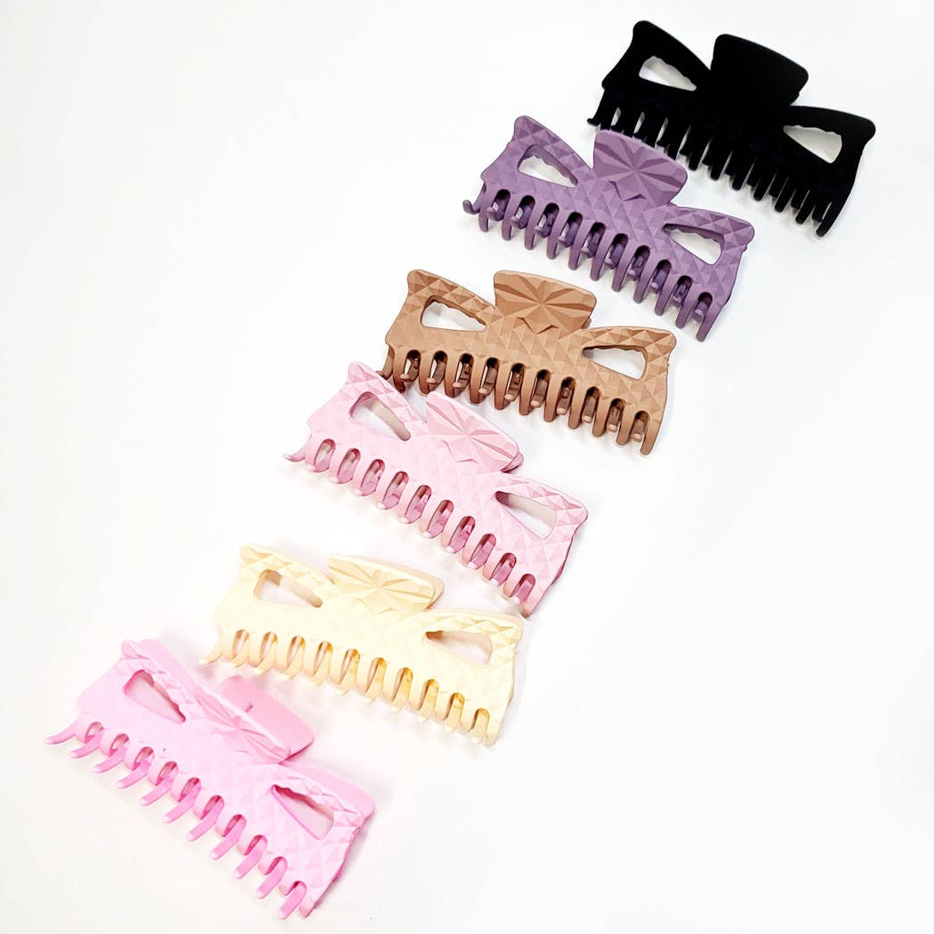 Large Size Embossed Matte Color Hair Claw Clip: Assorted Color / ONE SIZE(12)