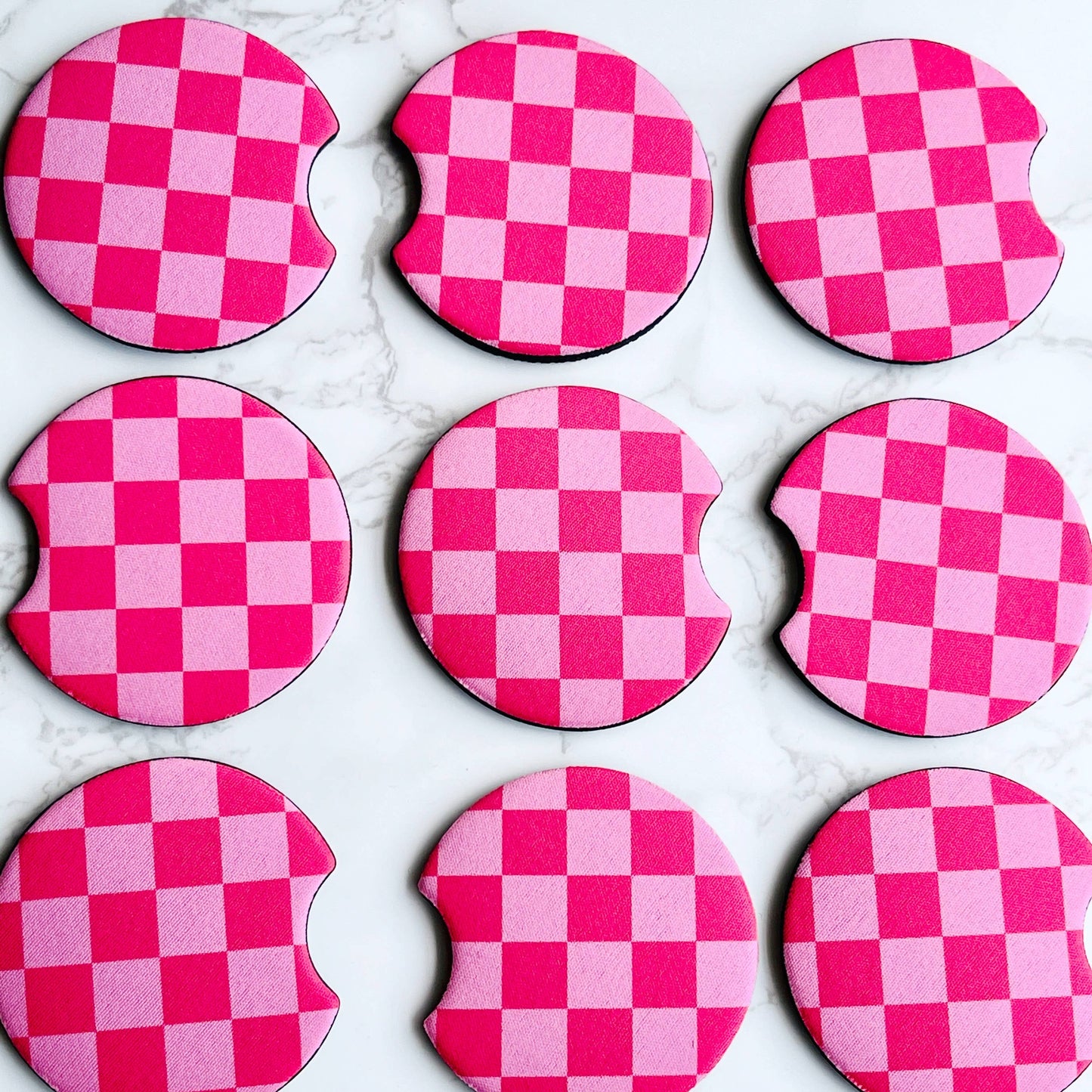Pink CheckeredCar Coaster Set of 2