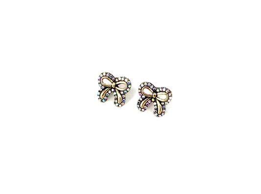WESTERN CRYSTAL RIBBON EARRINGS: Gold