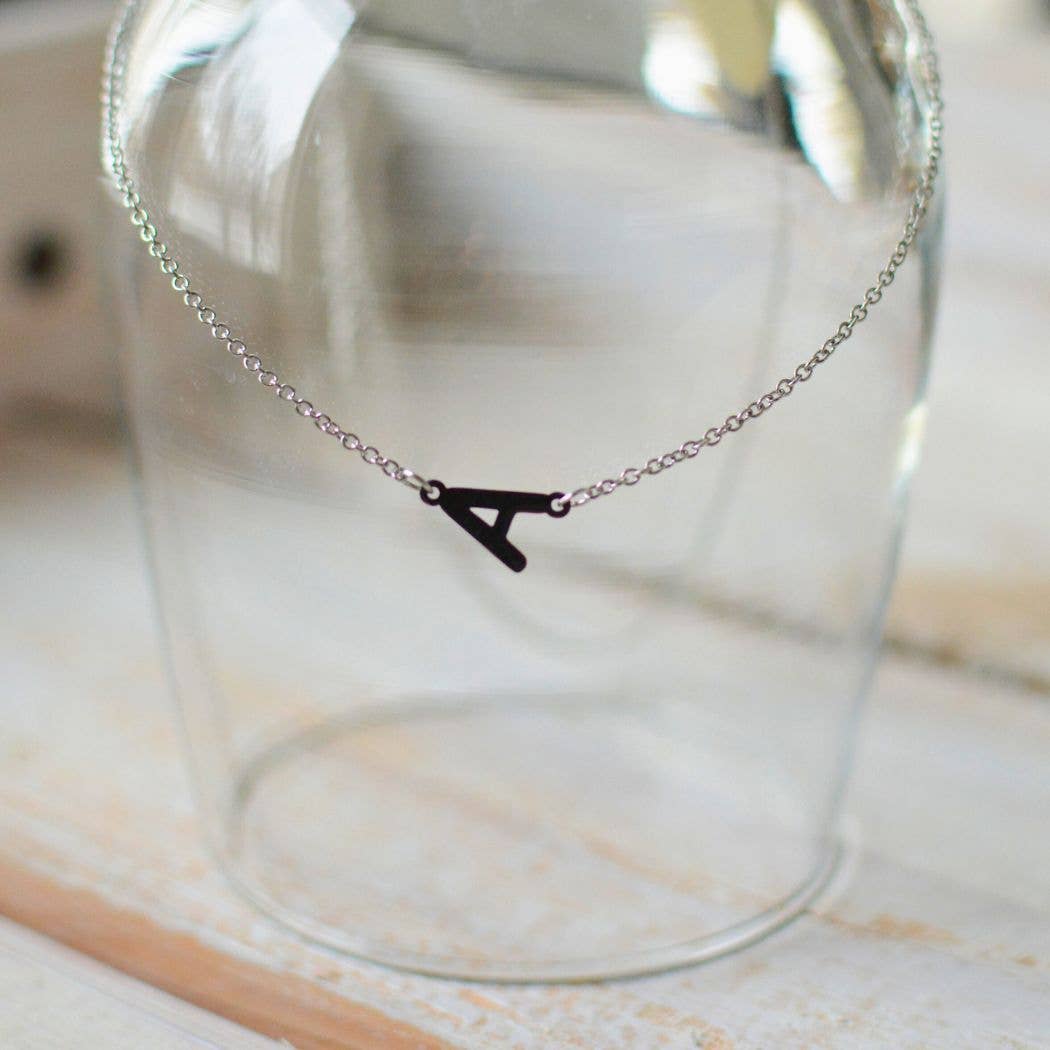 Tiny Stainless Initial Letter Necklace - Silver: L