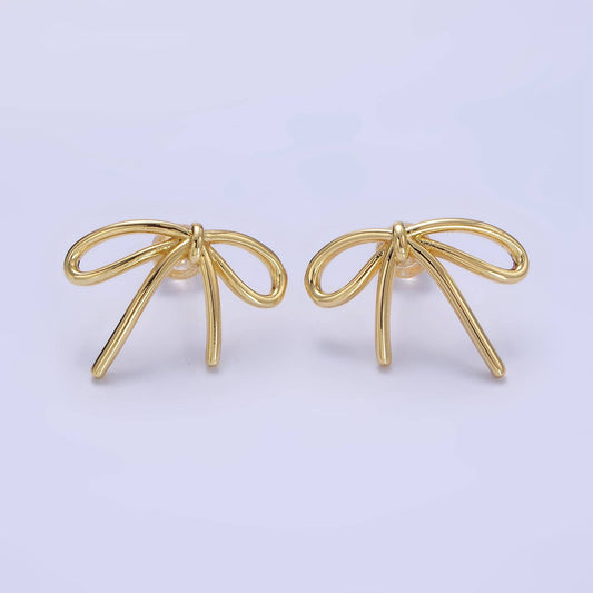 14K Gold Bow Stud Earrings : Gold