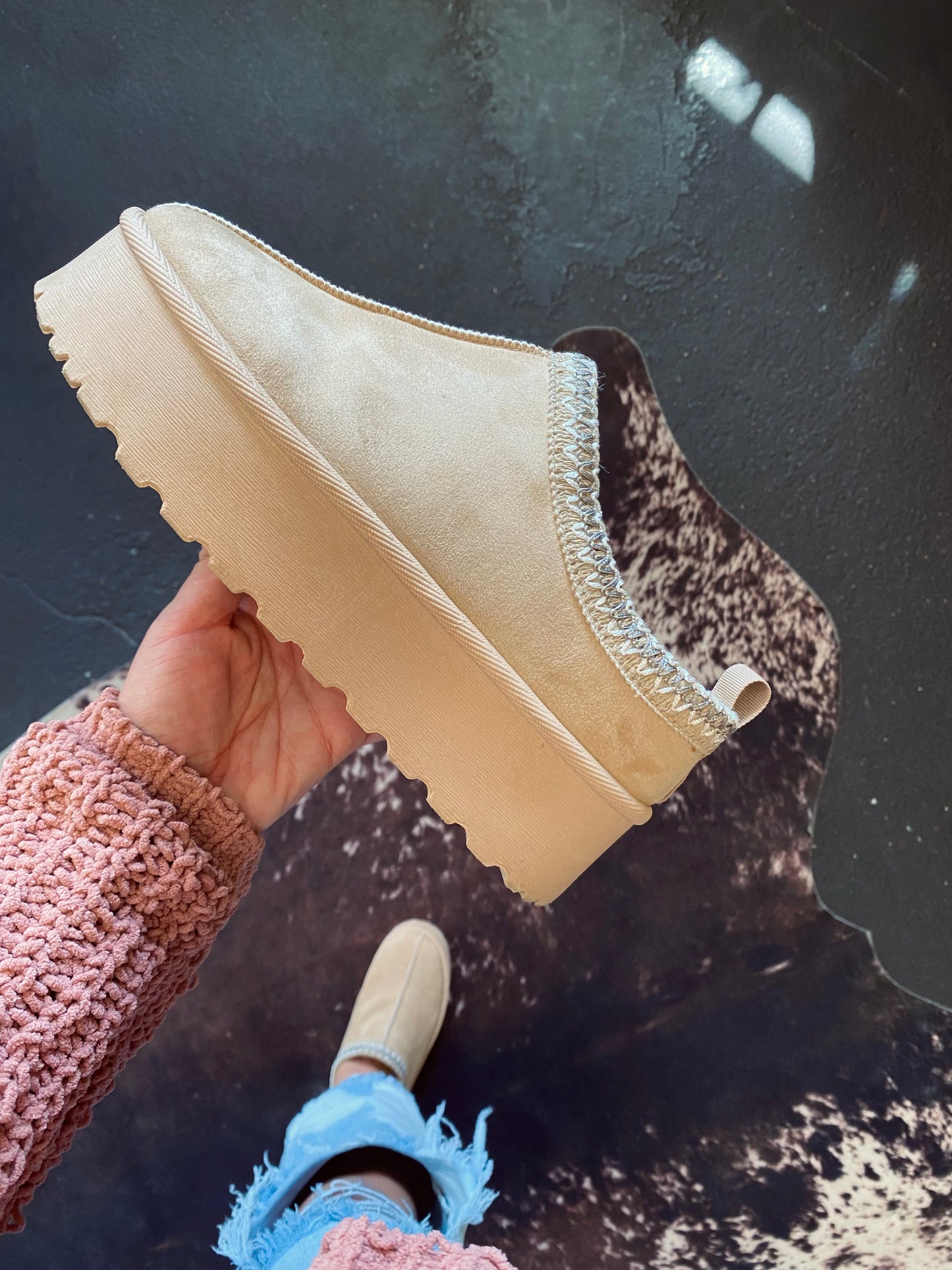 Embroidered Platform Slip-On *Beige