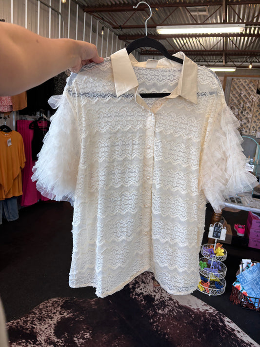 Girl Next Door Lace Button Down O/S