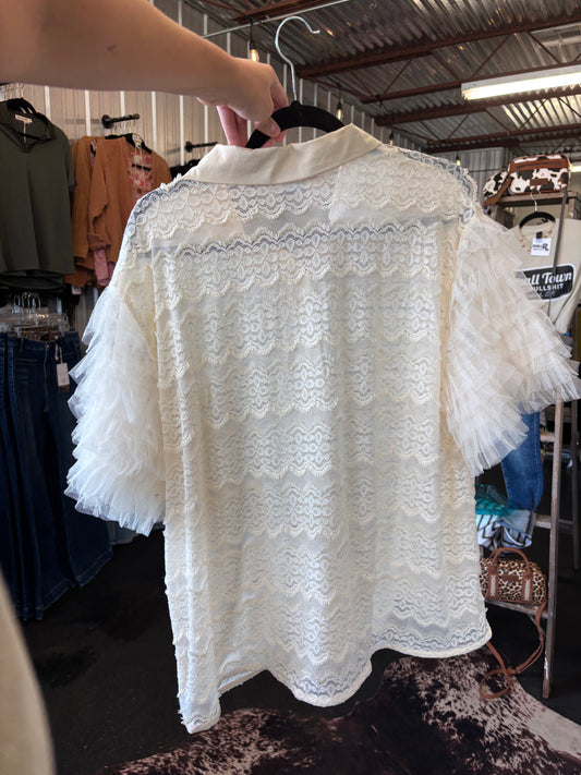 Girl Next Door Lace Button Down O/S