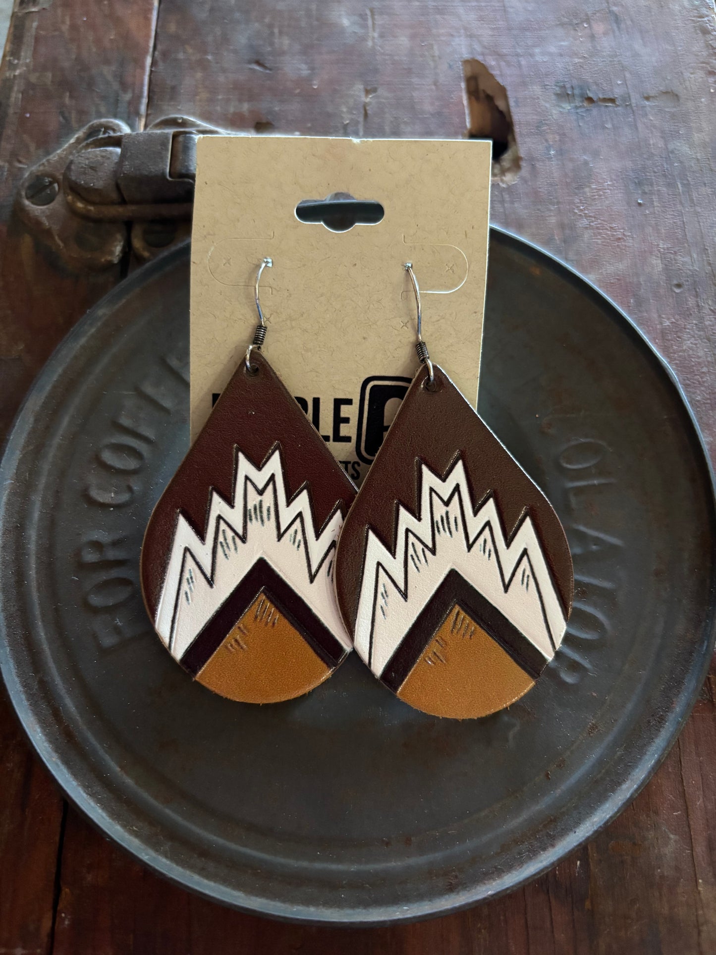 Tooled Leather Dangle Earrings