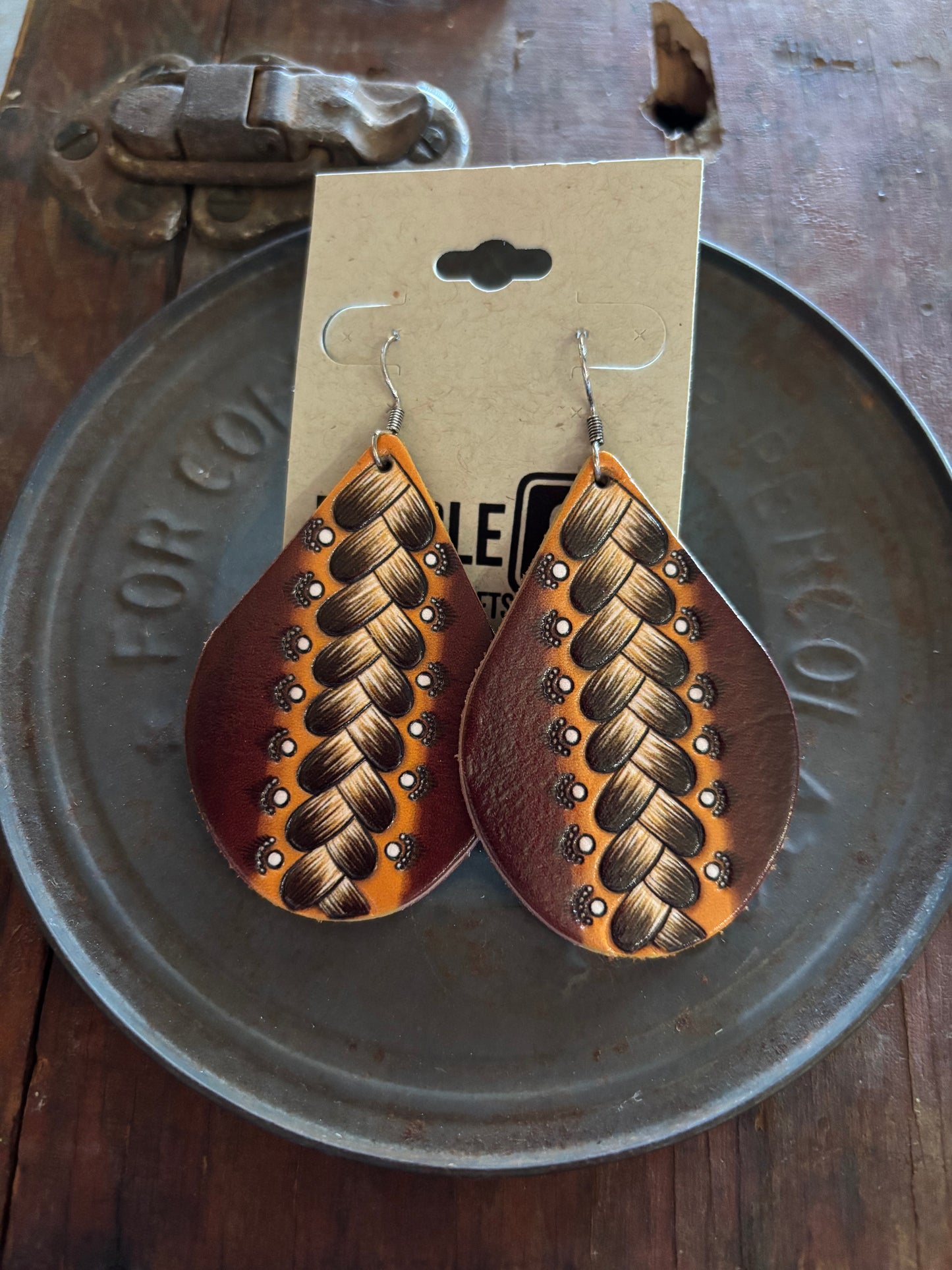 Tooled Leather Dangle Earrings