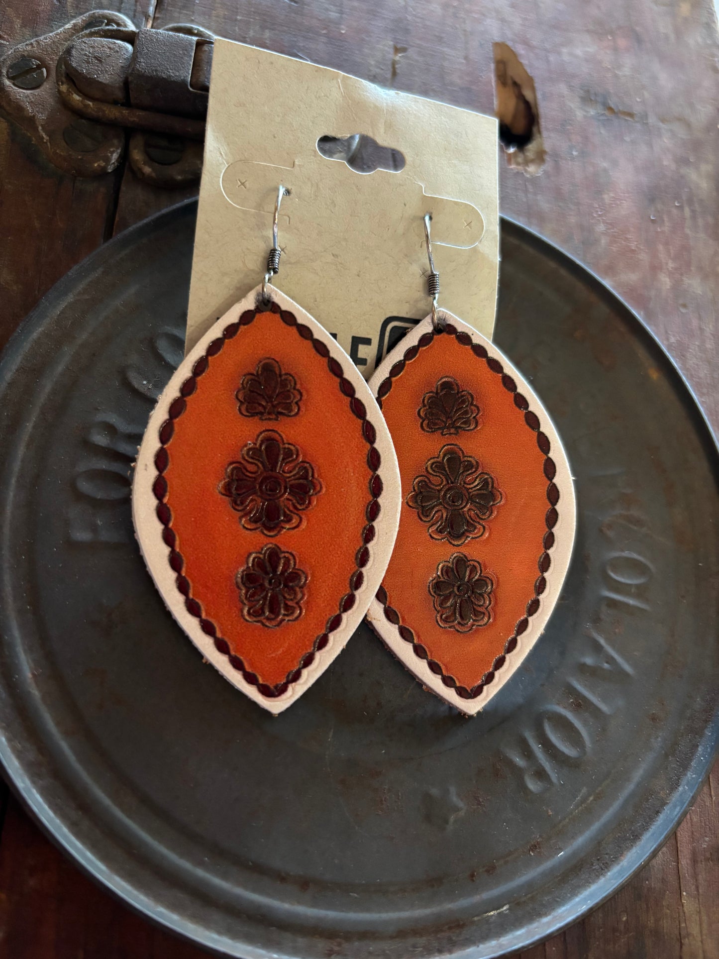 Tooled Leather Dangle Earrings