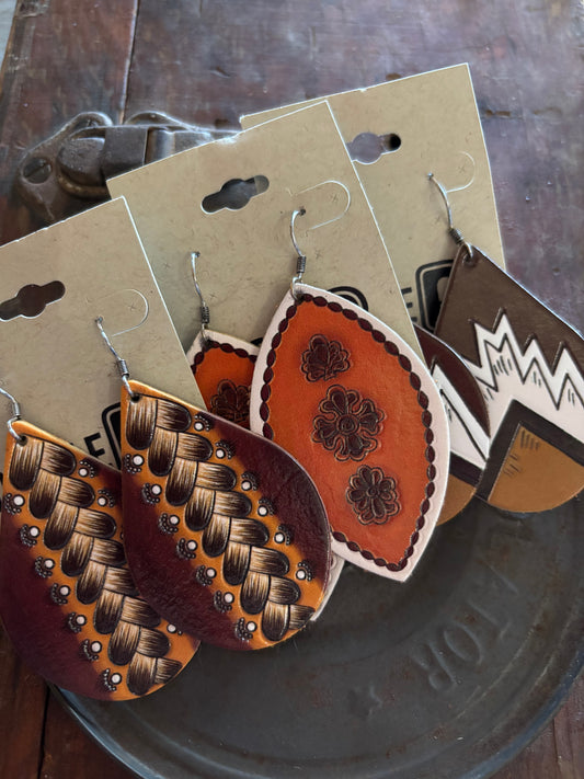 Tooled Leather Dangle Earrings
