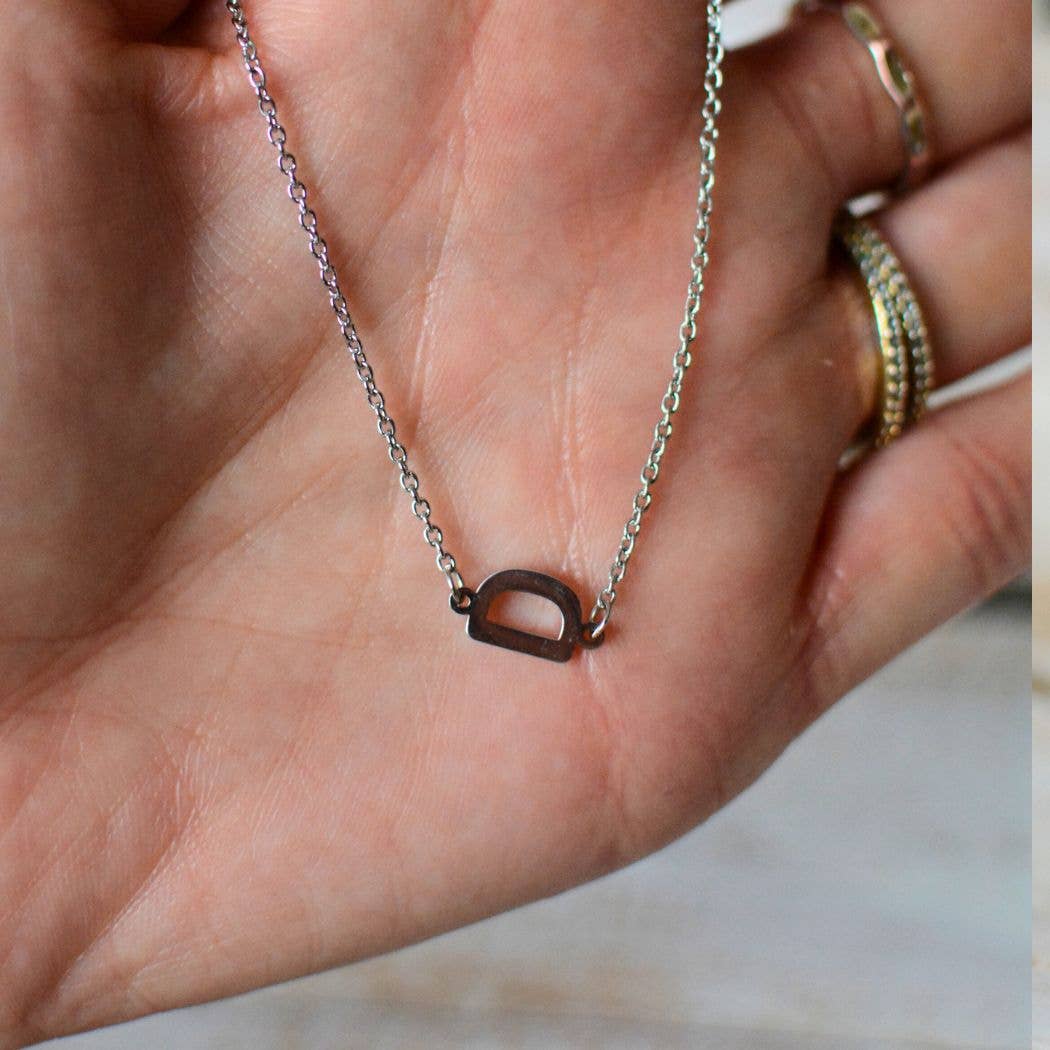 Tiny Stainless Initial Letter Necklace - Silver: P