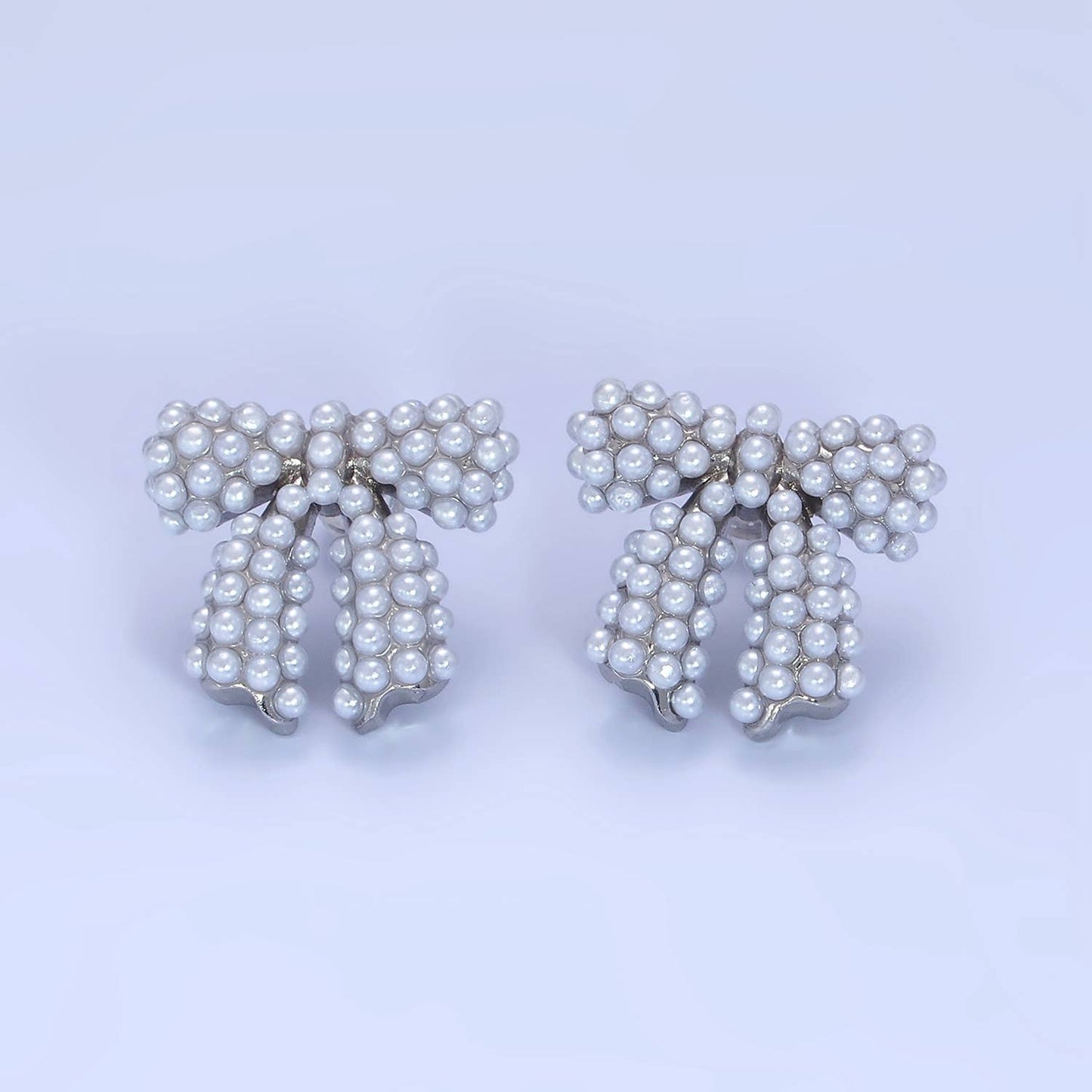 Pearl Ribbon Bow Stud Earrings