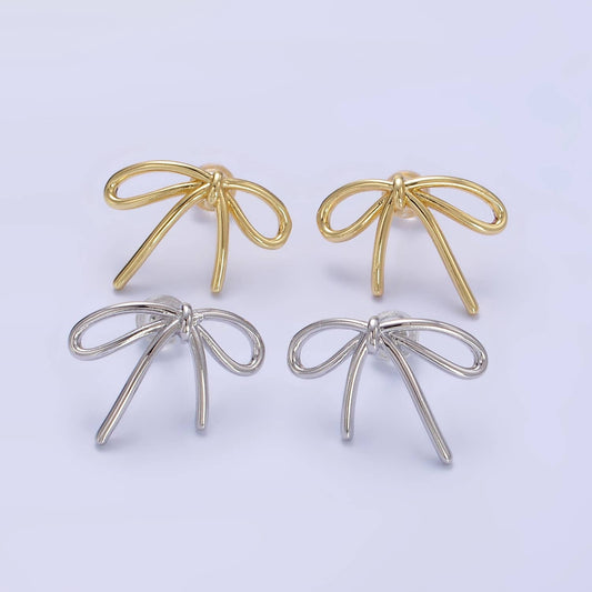 14K Gold Bow Stud Earrings : Gold