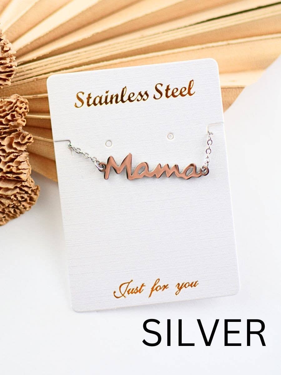 MAMA handwritten font dainty chain bracelet jewelry: Silver