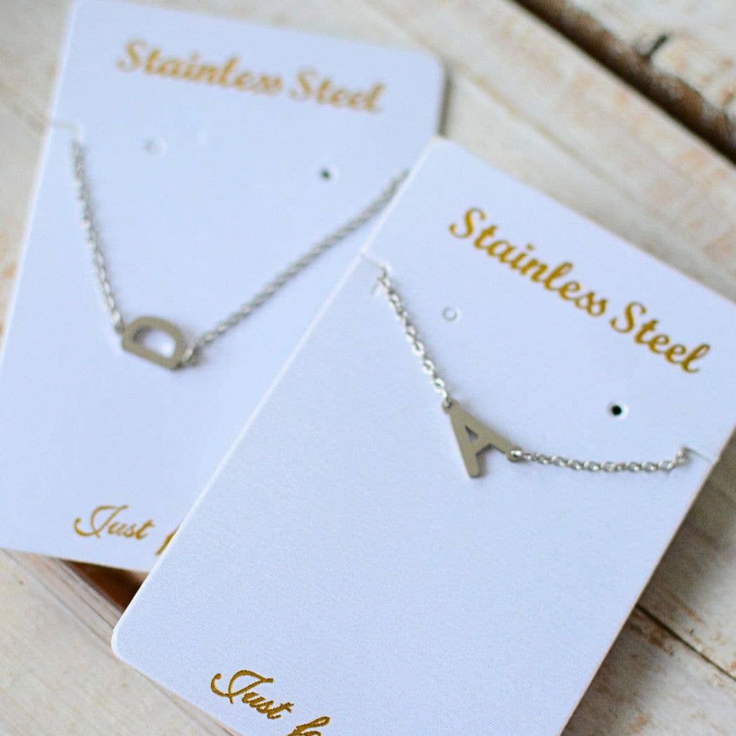 Tiny Stainless Initial Letter Necklace - Silver: W