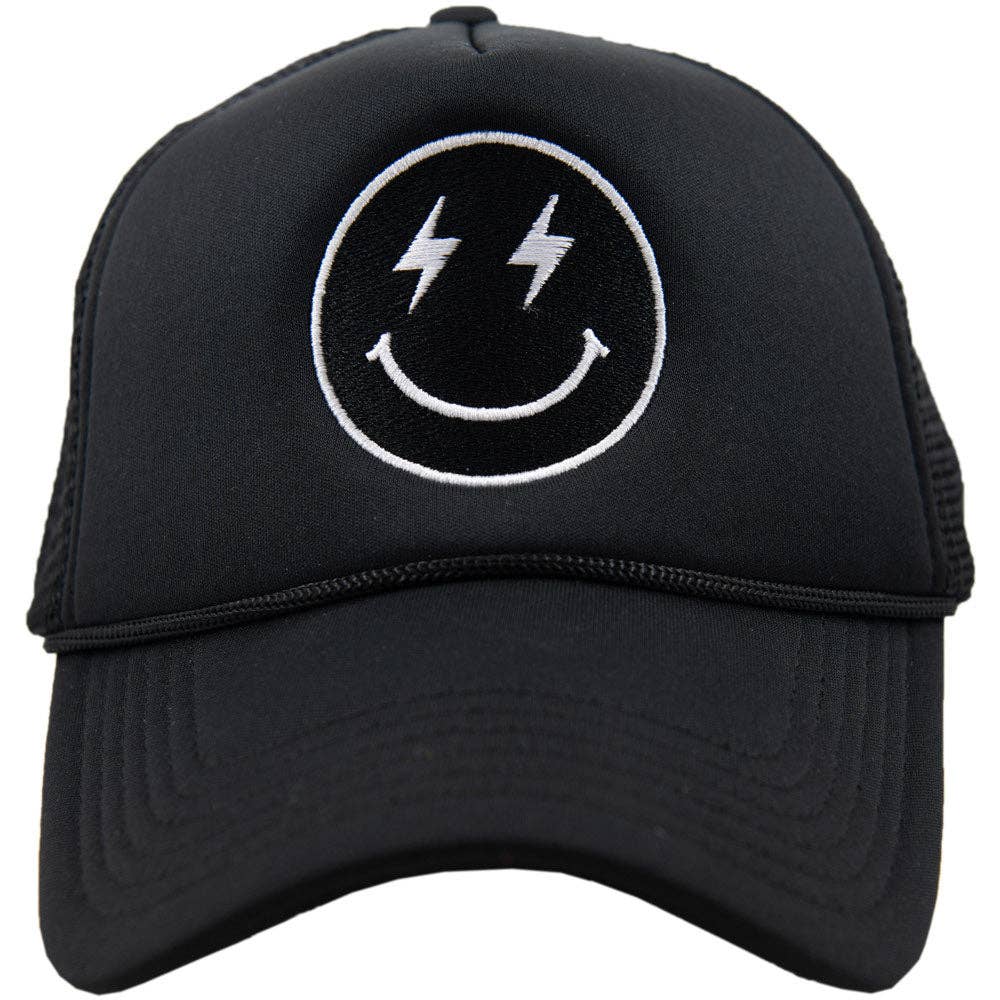 Happy Face Bolt Embroidered Foam Trucker Hat