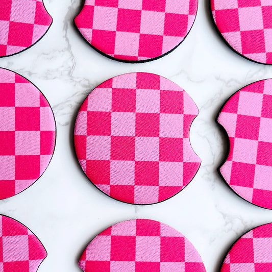 Pink CheckeredCar Coaster Set of 2