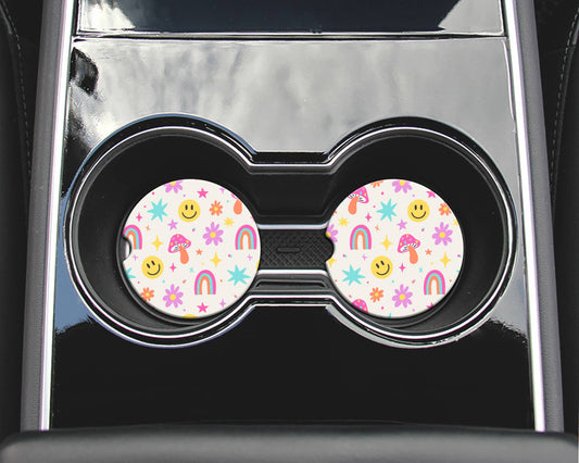Happy Rainbow Car Coaster Set
